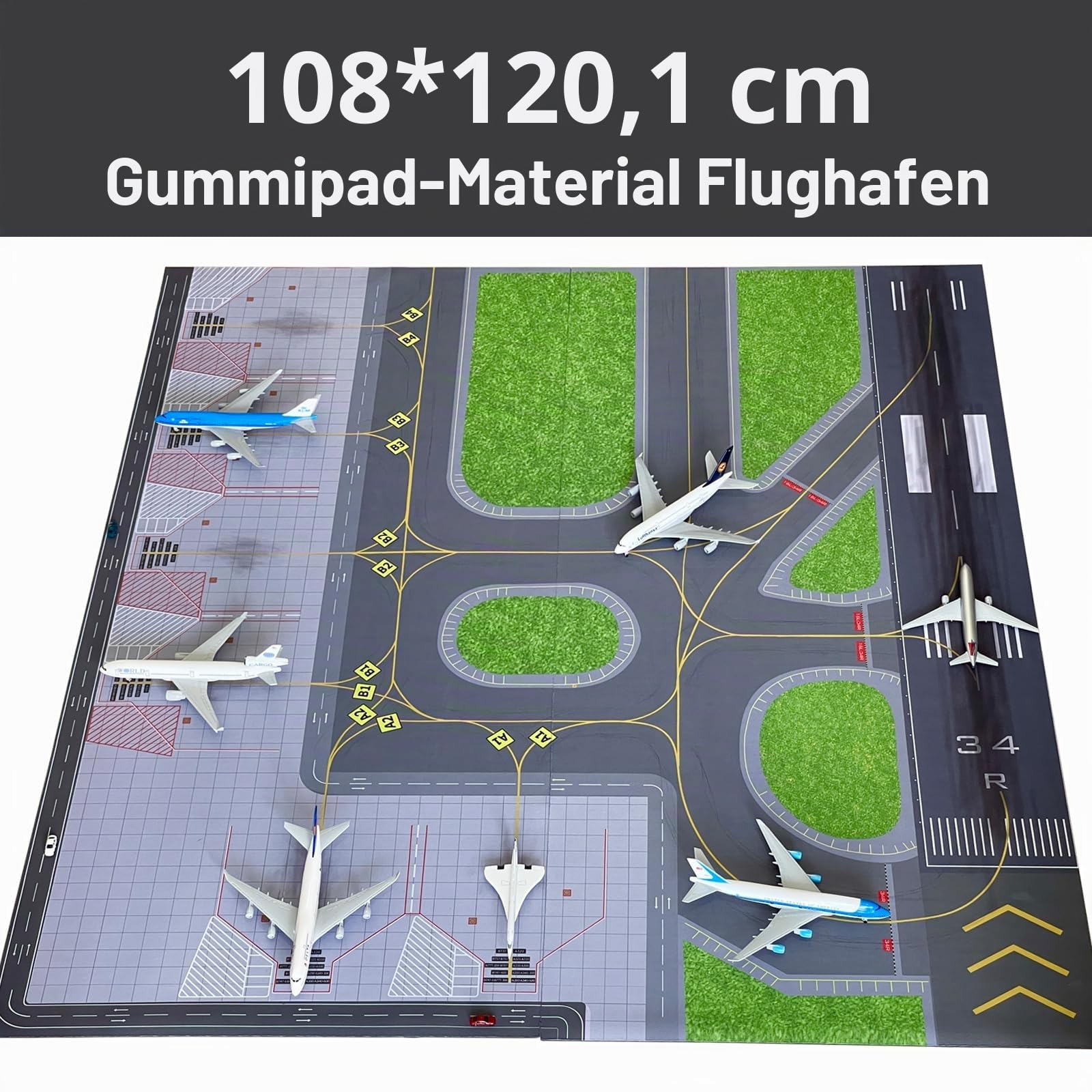 Gummi-Flughafen-Matte im Maßstab 1:400, repliziert eine realistische Flugzeug-Landebahn-Szene, große Flughafen-Matte zum Ausstellen und Sammeln