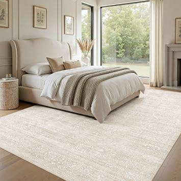 Nakagishi Neutral 5x7 Area Rugs for Living Room Washable Rug, Beige White
