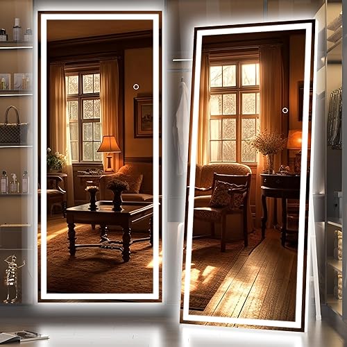 Miniatura 9 de Hasipu Espejo de longitud completa con luces, 65 x 20 pulgadas, espejo LED iluminado de pie de pie de longitud completa, espejo de cuerpo completo