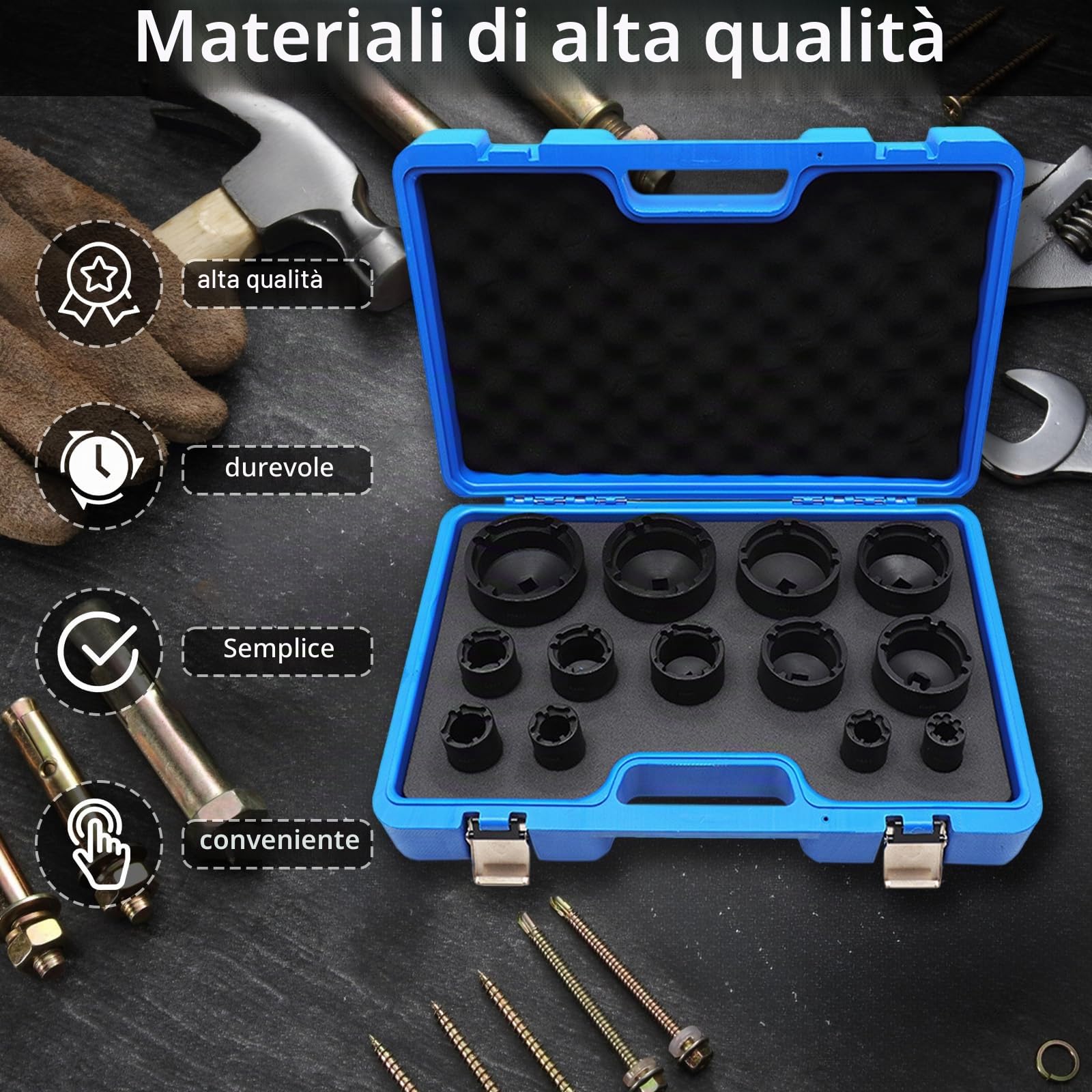 Set di 13 Chiavi per Dadi Scanalati da 1/2", 18-80 mm con Asse Interno da 60 mm di Lunghezza Adatto per Dadi di Sicurezza KM, KML, HM, HML, HMLL (DIN 981) e Dadi Tondi