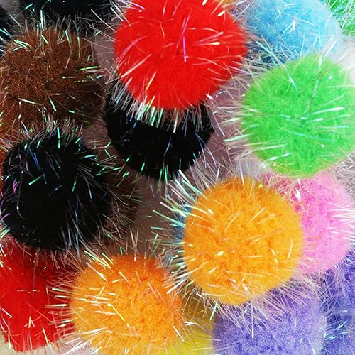 TECH-P - Paquete de 200 bolas de pompón de 16 pulgadas 1575in con purpurina bolas brillantes juguete favorito de My Cats All Time - Colores surtidos