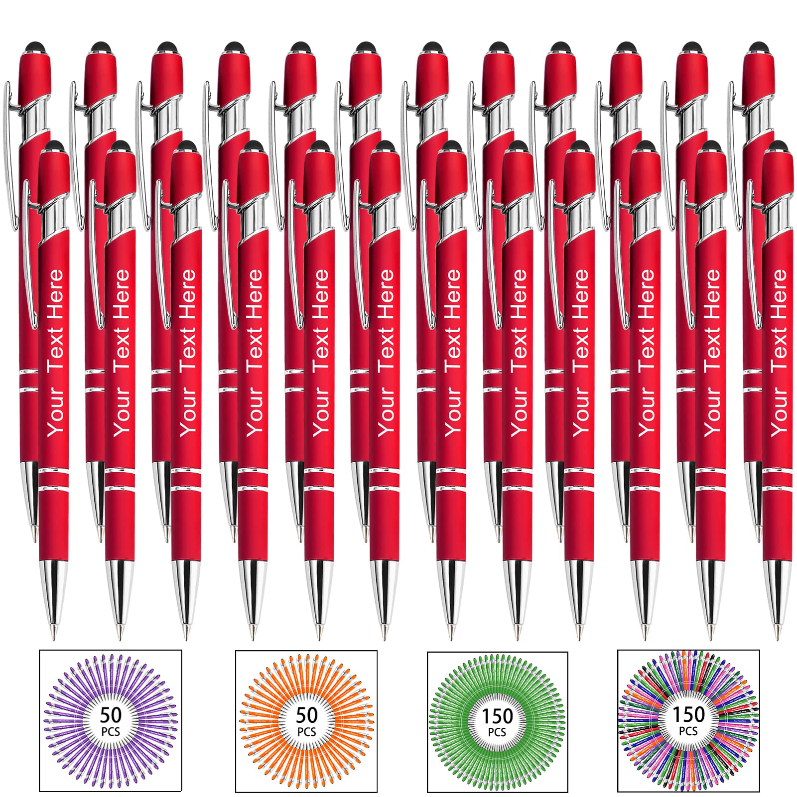 Hapelf Up to 500 Bulk Custom Pens Personalised Engraved Laser Ballpoint Promotional Pens with Names Stylus Tip Retractable Black Ink Pen for Women Men Wedding Christmas 24 Pcs