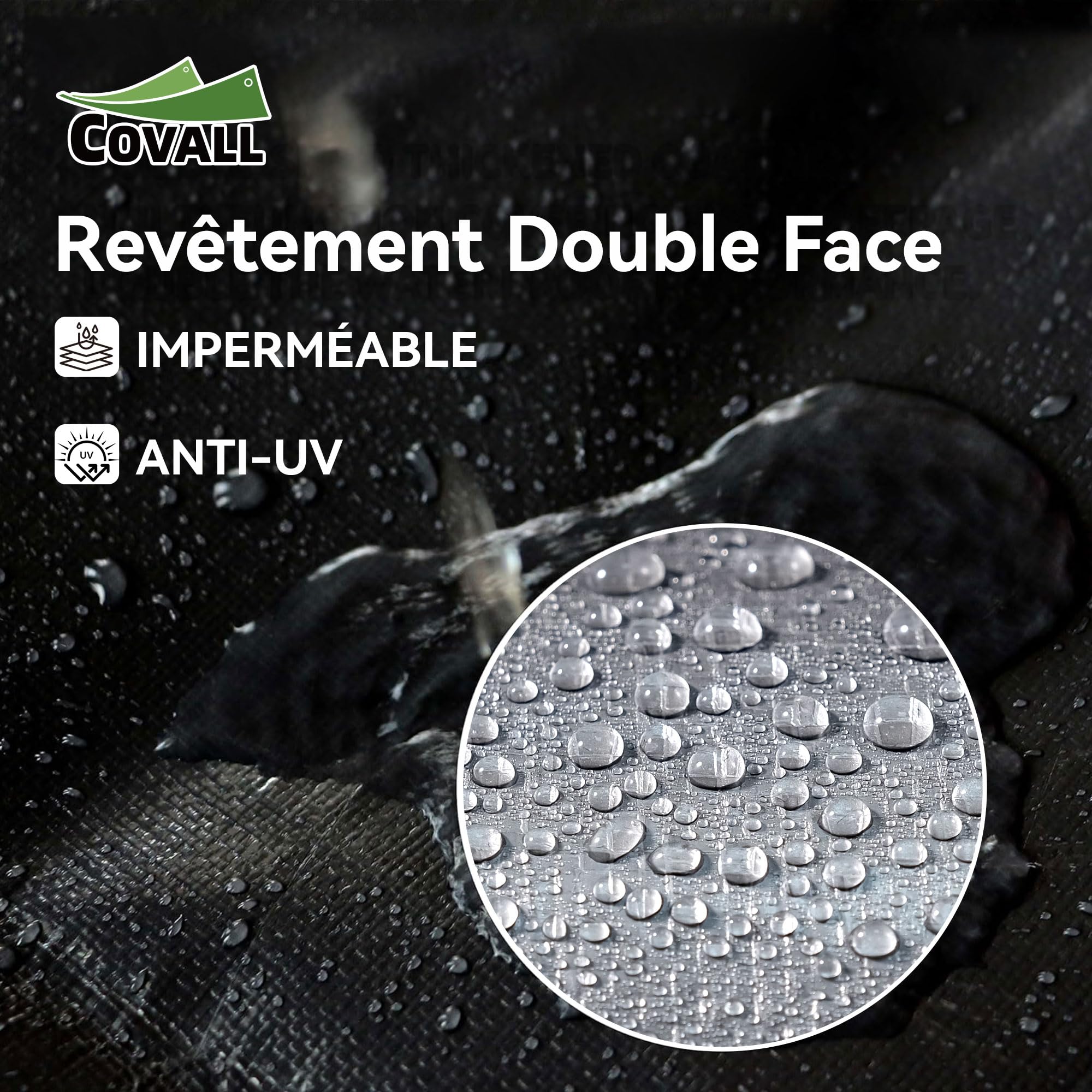 Bâche de Protection Imperméable pour Extérieur, Polyéthylène Renforcée avec Oeillets Anti-UV – pour, Jardin, Camping, Bois, 155 g/m² Argent/Noir, 4x4m