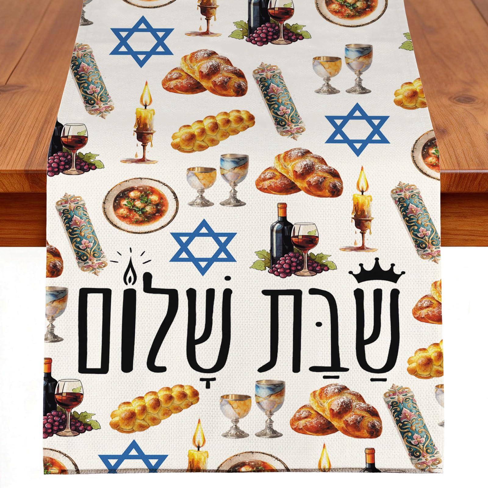 Chemin de table hébreu pour illuminer votre repas de Shabbat Shalom