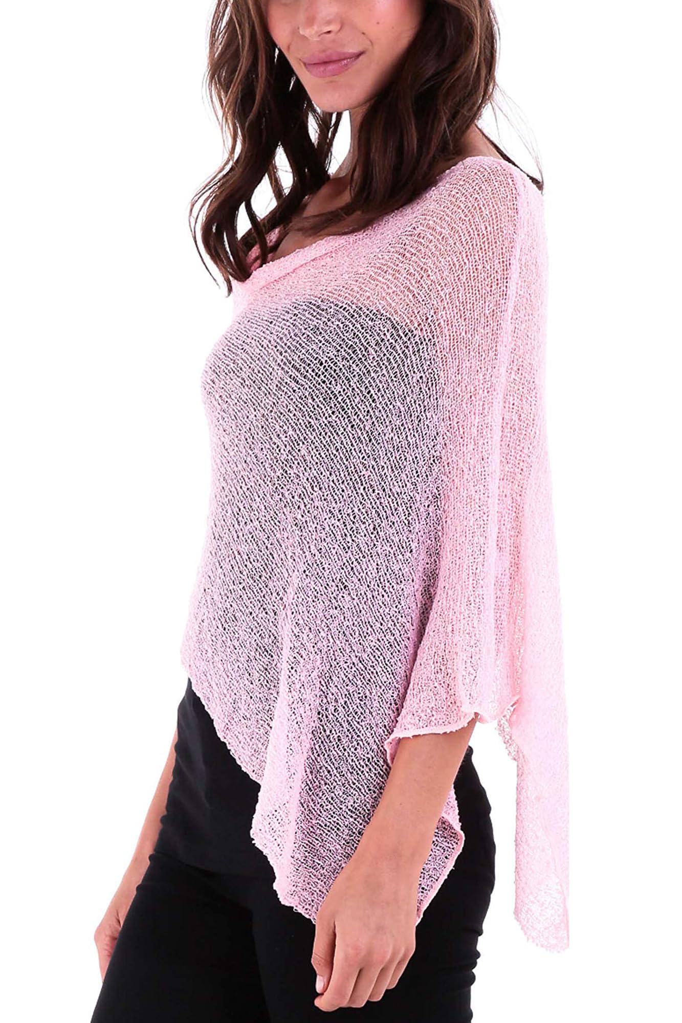 SHU-SHI Damen Poncho Leicht Sommer Transparenter Strick Poncho Schal & Cape, Sheer Cover Up, Pullover Poncho