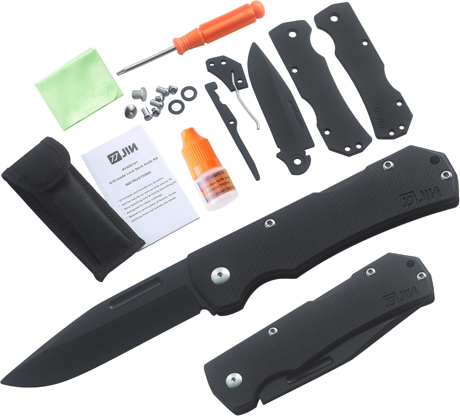 JIN Alpha Kids Pocket Knife, Safe Toy Knives, Dull G10 Blade, Folding EDC, DIY Making Kit, Fake Knife, Black G10 Blade Handle, Camping Tool