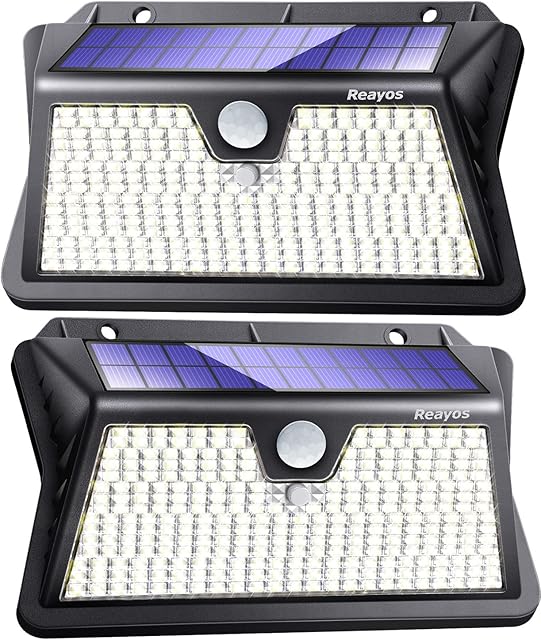 Reayos Solar Lights Outdoor, Upgraded Optics Lens Solar Security Lights, 283LED/3 ModesSolar PIR Motion Sensor Lights, IP65 Waterproof Outside Powered Solar Wall Lights for Door Fence Garden[2 Pack]