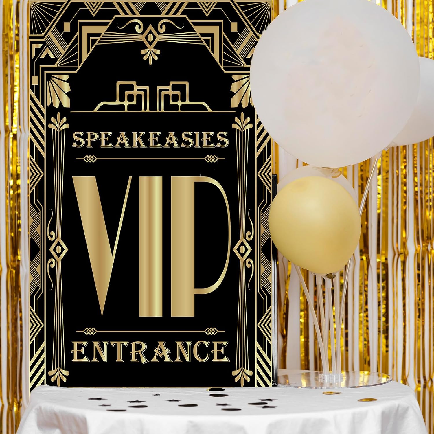 VIP Entrance Door Cover Decor: Roaring 20s Gatsby Theme Party Decorations - Jazz Style 1920 s VIP Door Banner for Retro Birthday Retirement Movie Night New Year Bachelor Event Decor Supplies