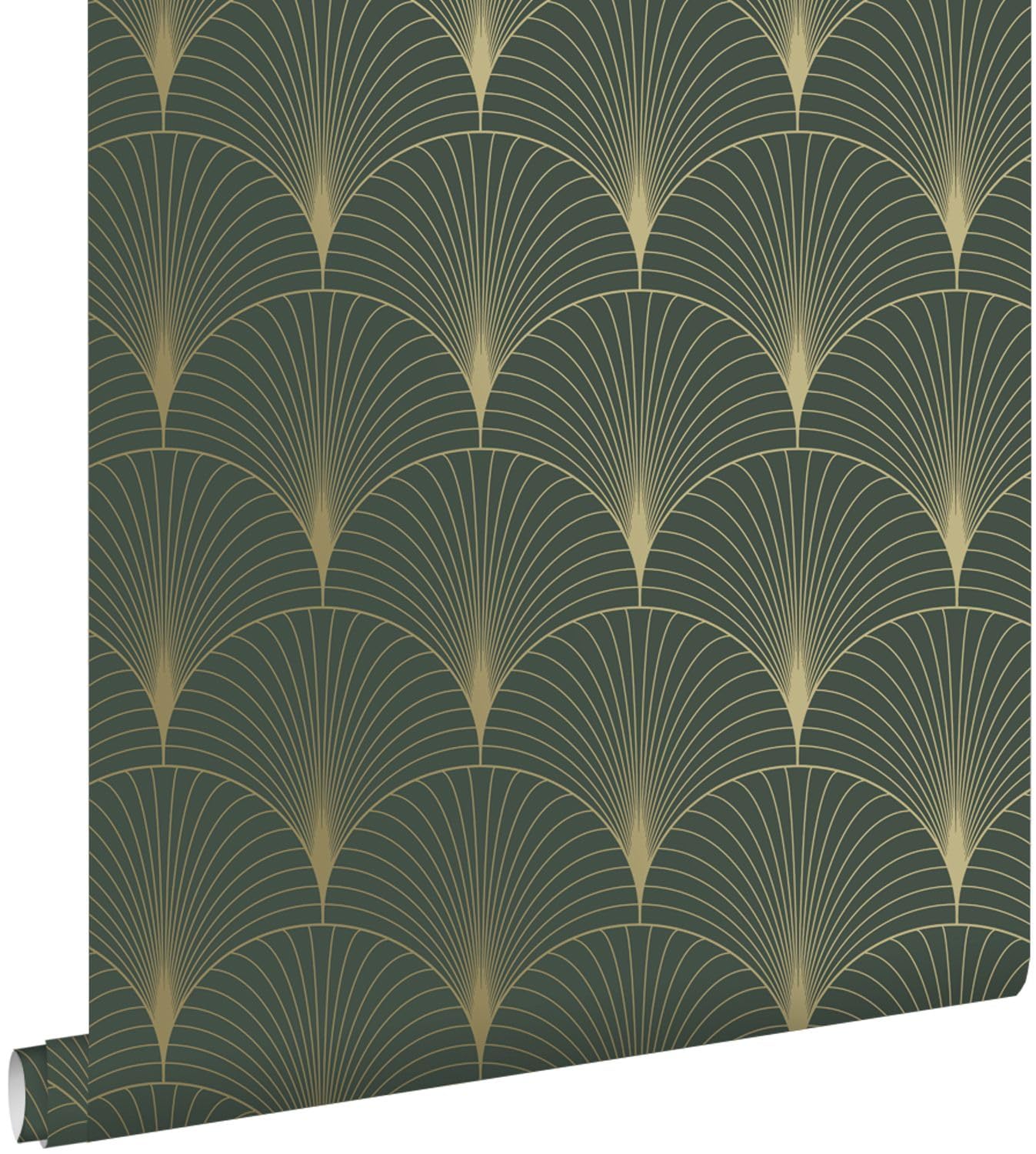 papier peint art déco vert foncé et or 53 cm x 10.05 m - ESTAhome