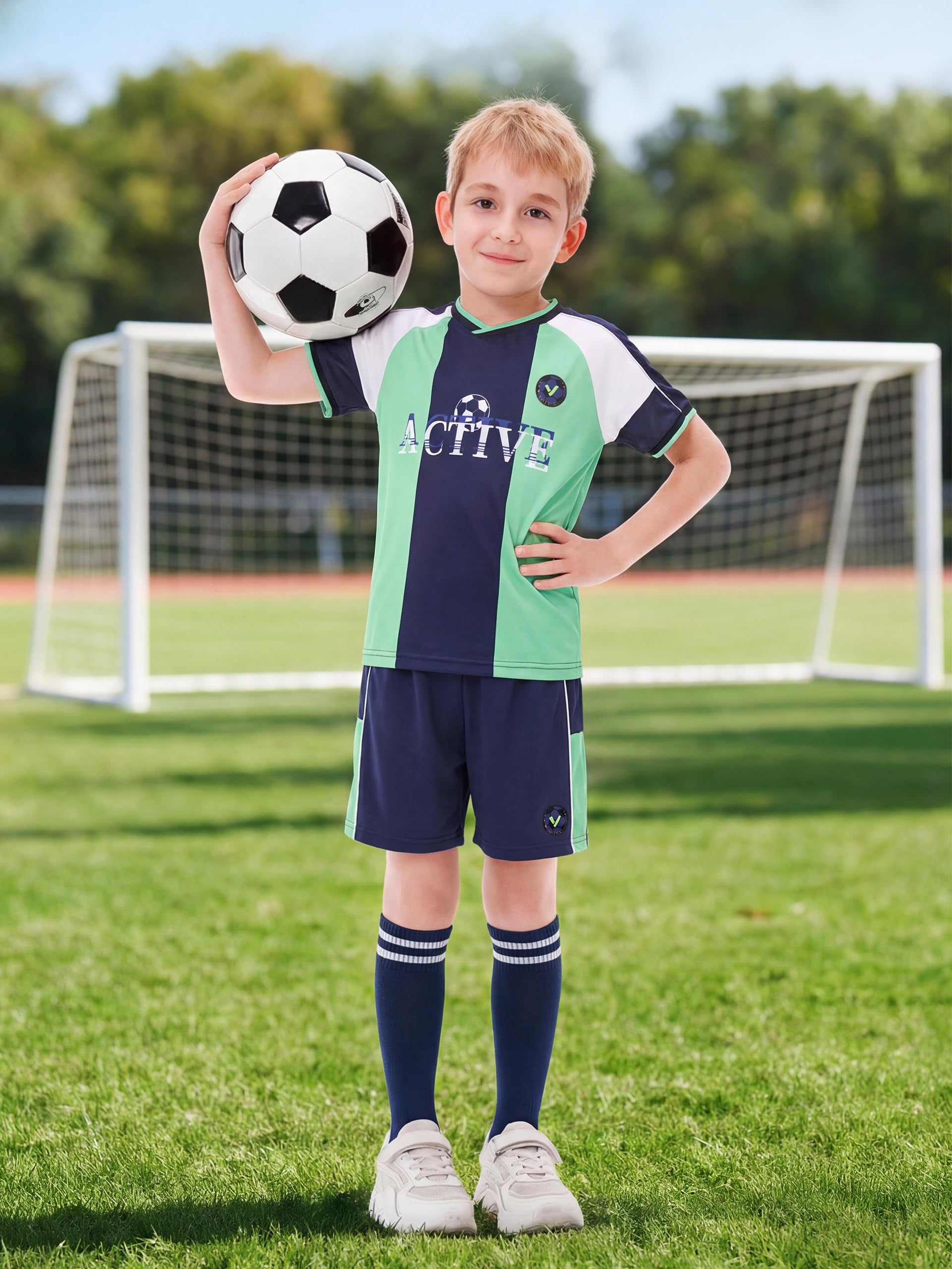 Volunboy Ensembl Football 3 Pièces Garçons, Tenue Sport Séchage Rapide, Idéal pour Entraînement, Match et Cadeau, 3-8 Ans