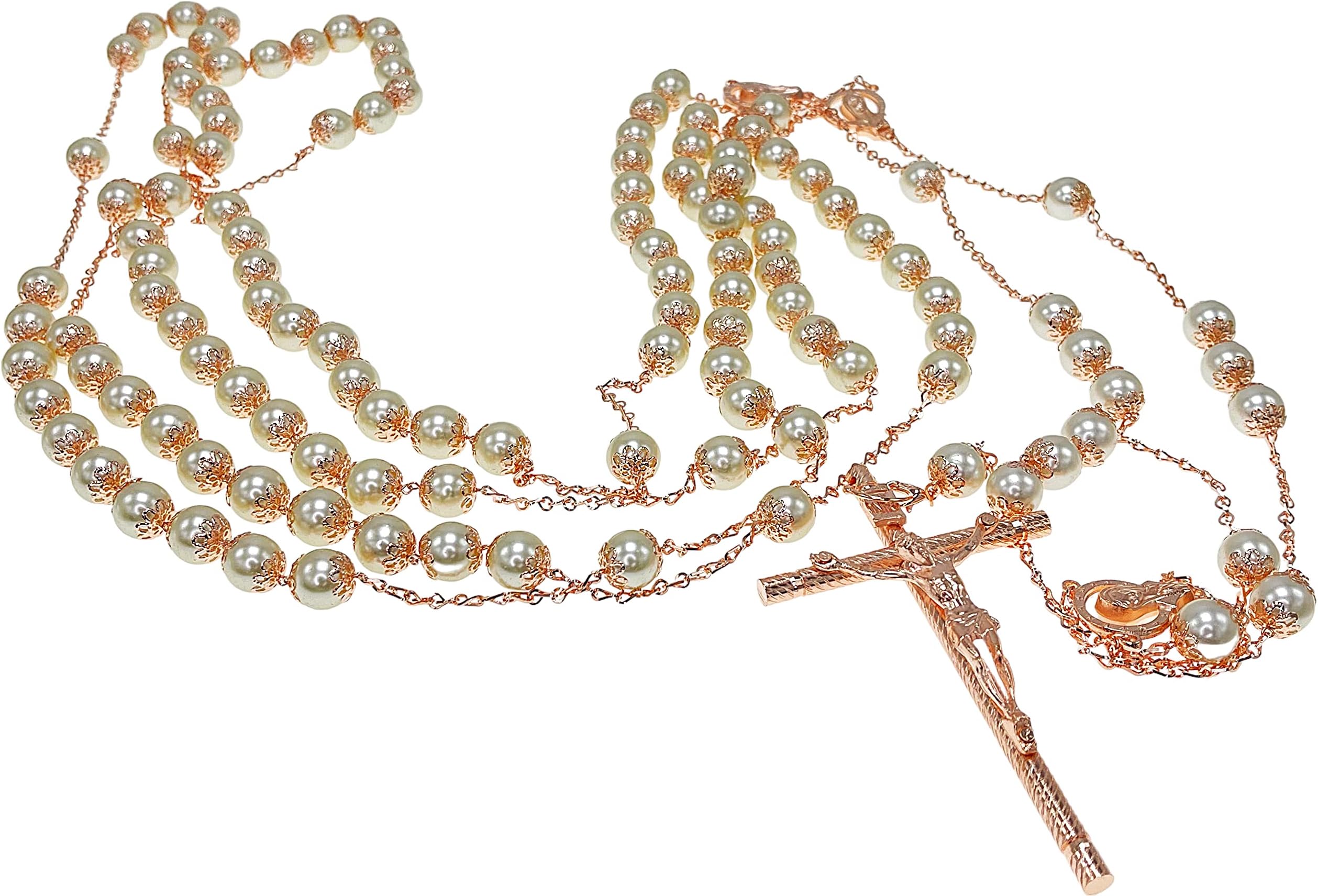Rose Gold Plated Crystal Pearls Wedding Lasso/Ivory Pearls Wedding Lasso/Rose Gold Wedding Rosary/Lazo de Boda En Color Oro Rosa