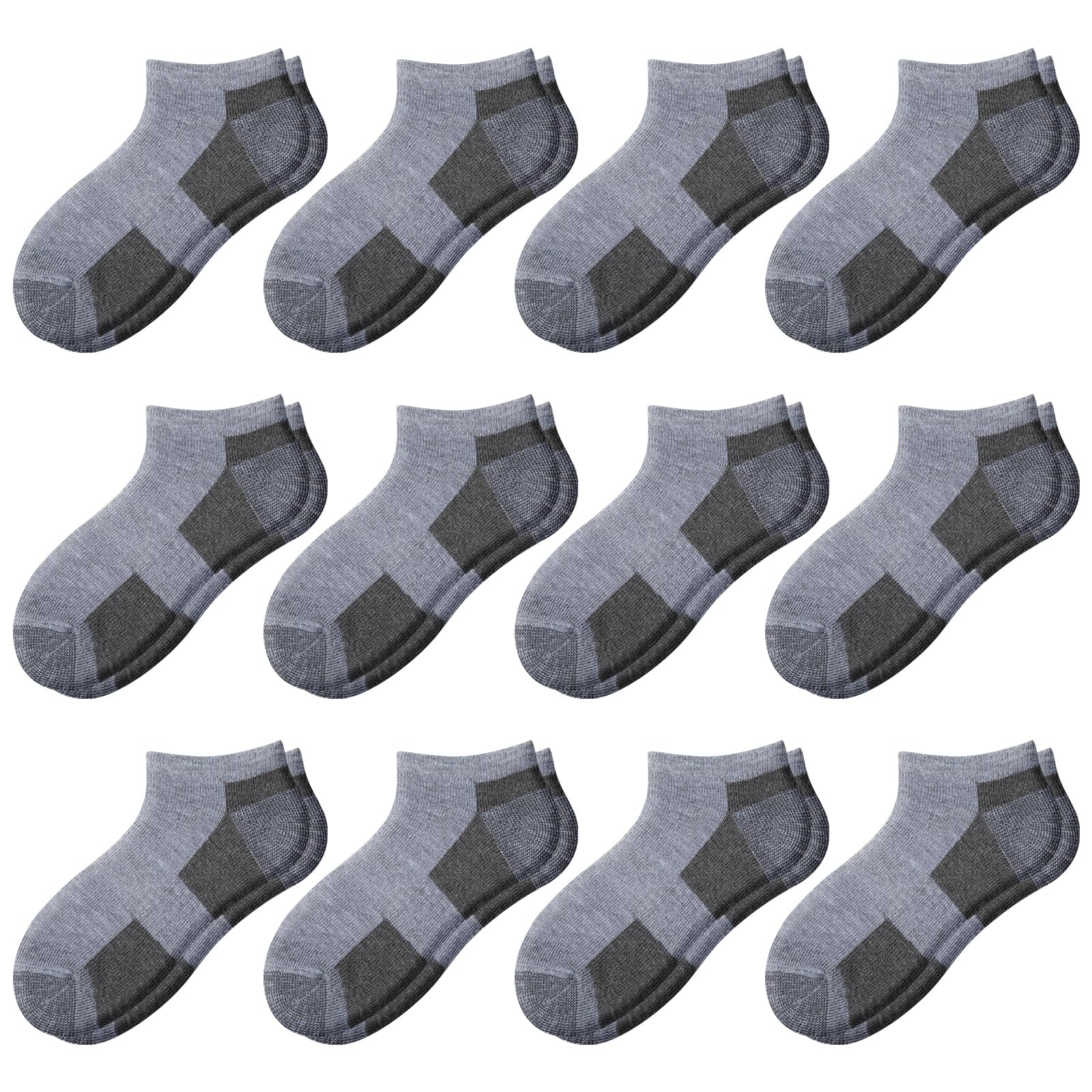 Comfoex 12 Pairs Boys Ankle Cushioned Socks Athletic Low Cut Sports Breathable Socks For Kids 4-6 6-8 8-10 10-12 Years Old