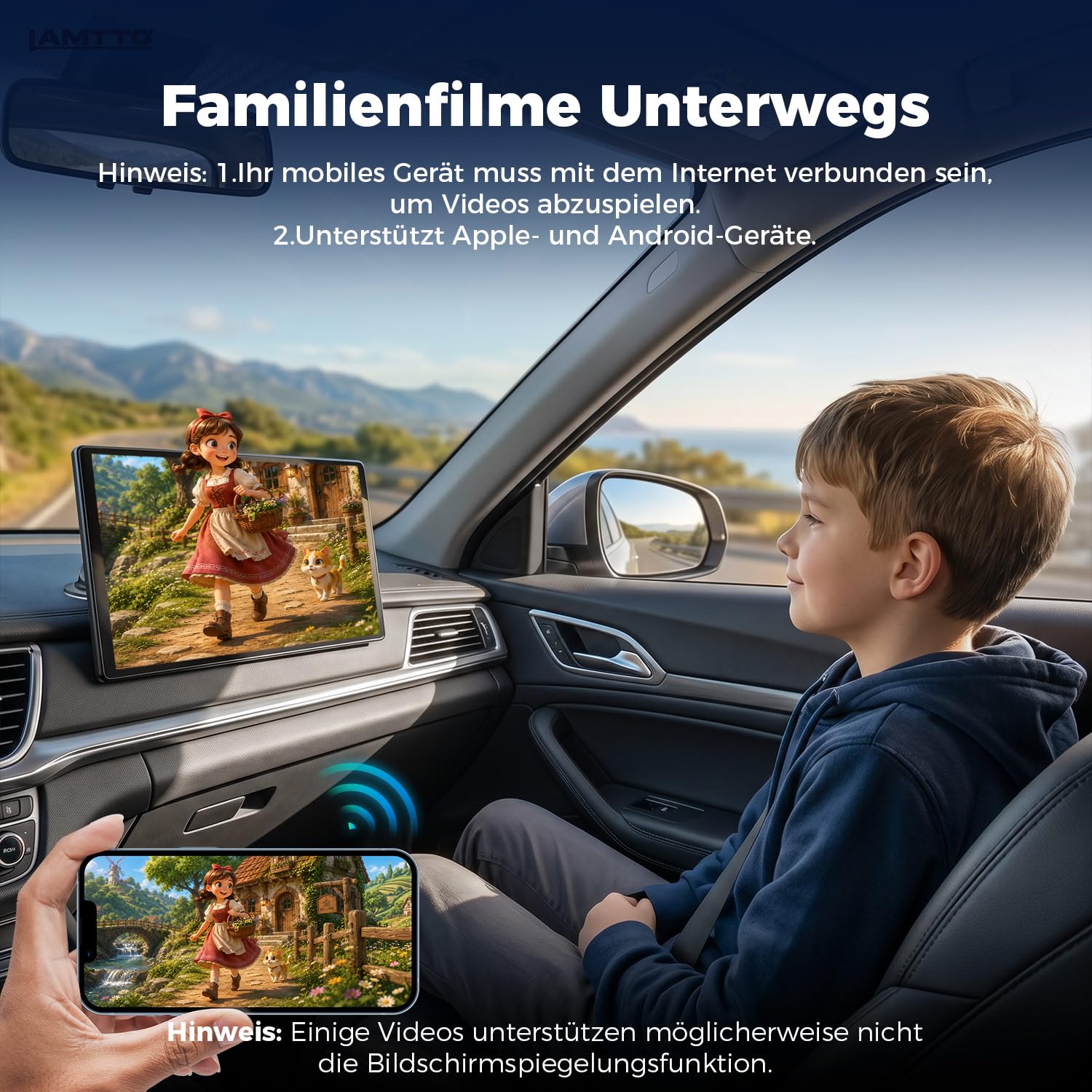 LAMTTO 2026 Upgrade 11 Zoll Wireless Carplay Display mit Apple CarPlay und Android Auto, Tragbares Car Play Touchscreen mit GPS Navigation, Bluetooth, AirPlay,AUX,Anschluss für alle Fahrzeuge