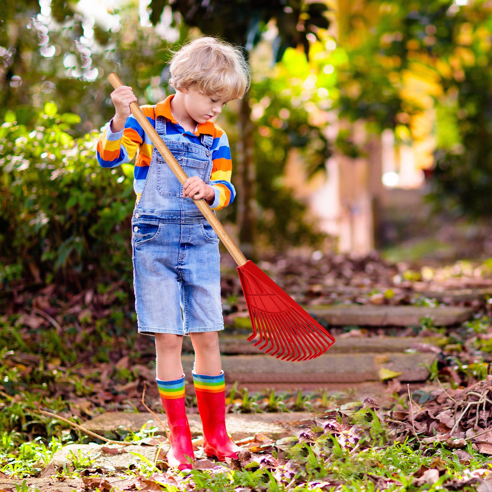 Kid With Rake Macarrie Pack of 3 Kids Rakes with Hardwood Handle Lawn Garden Rake for ...