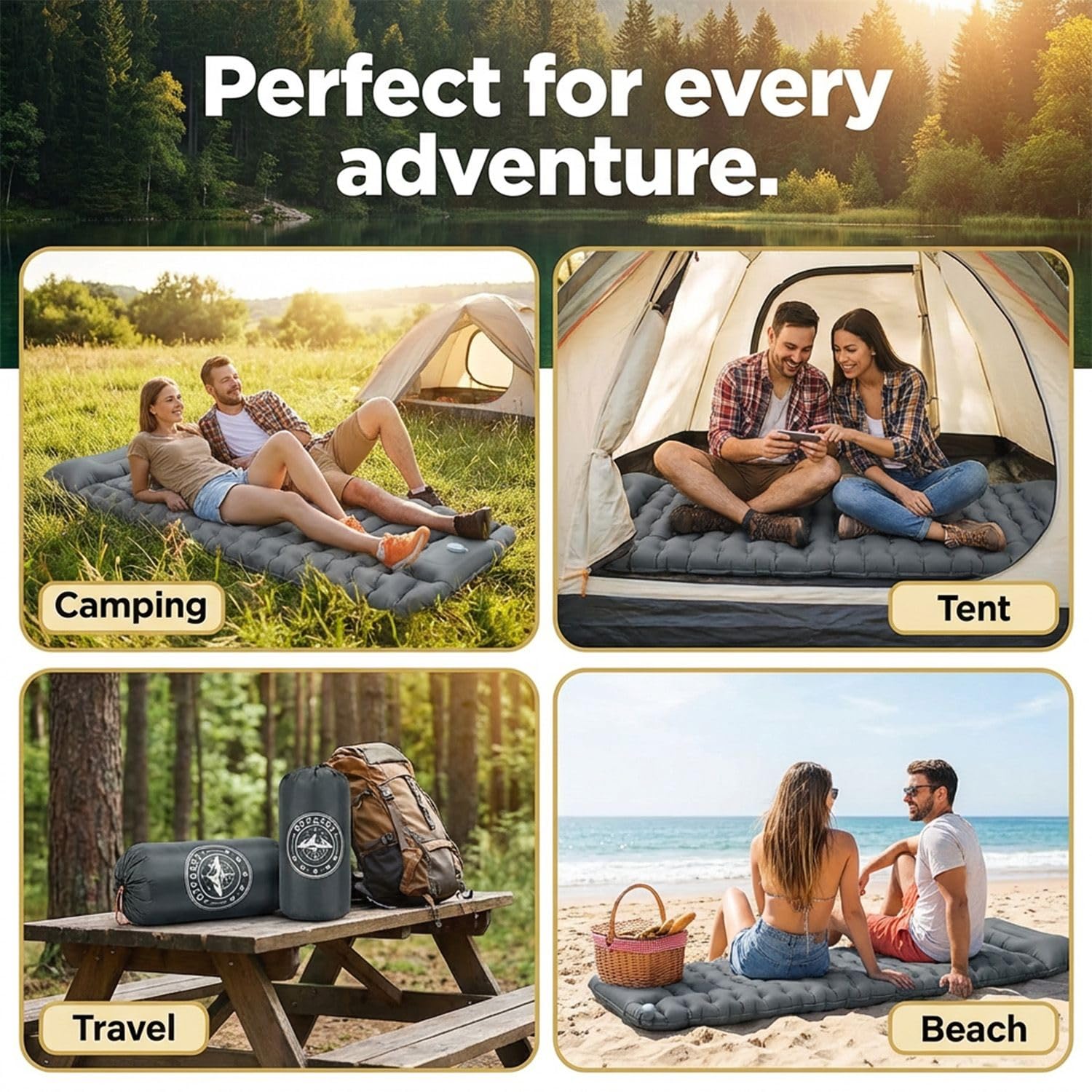 Matelas de camping ultra léger pour adultes et enfants - Matelas gonflable d'extérieur, de sommeil pour la randonnée et la plage avec pompe à pied