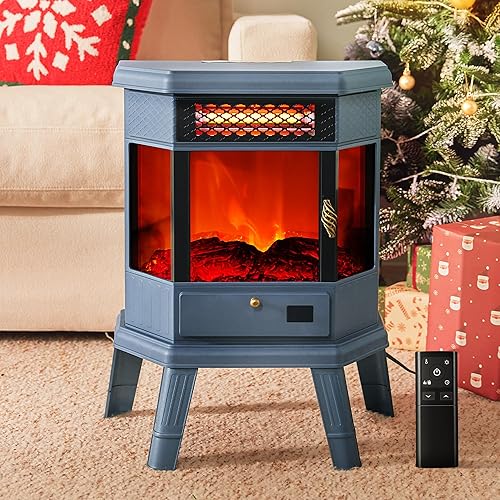Miniatura 17 de RealSmart Calentador eléctrico de chimenea de 22 pulgadas, estufa de chimenea independiente con control remoto con efecto de llama 3D, temporizador