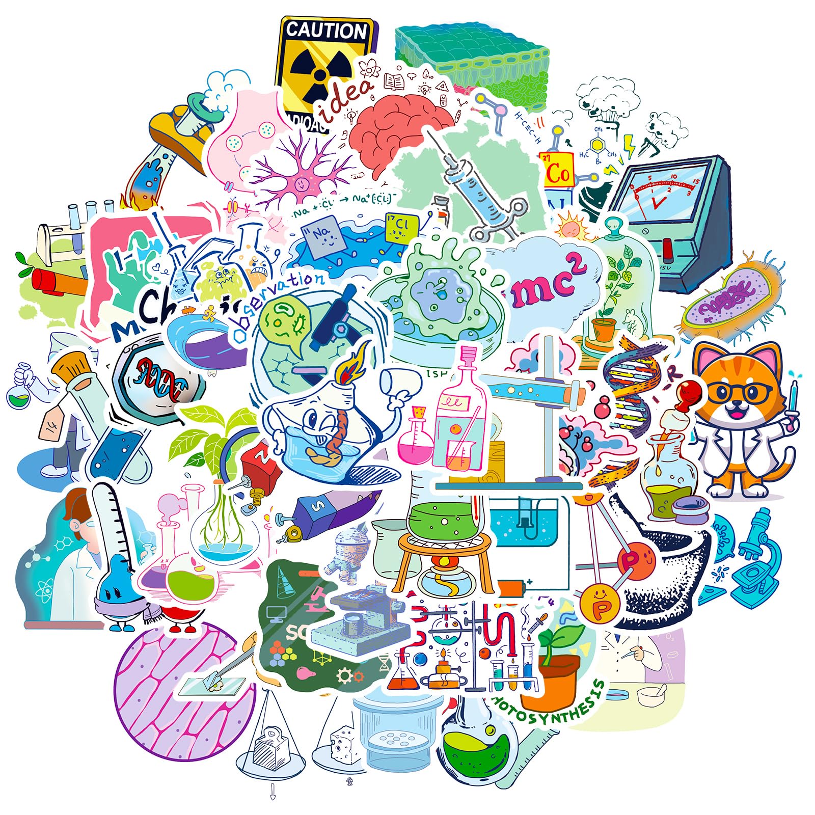 Chemical laboratory Stickers - 50 PCS Lab Decals, Science Classroom Decor for School Teacher Supplies,Creative Pattern Vinyl Waterproof Stickers for Water Bottle Diary Gift for Boys Girls Teens Adults