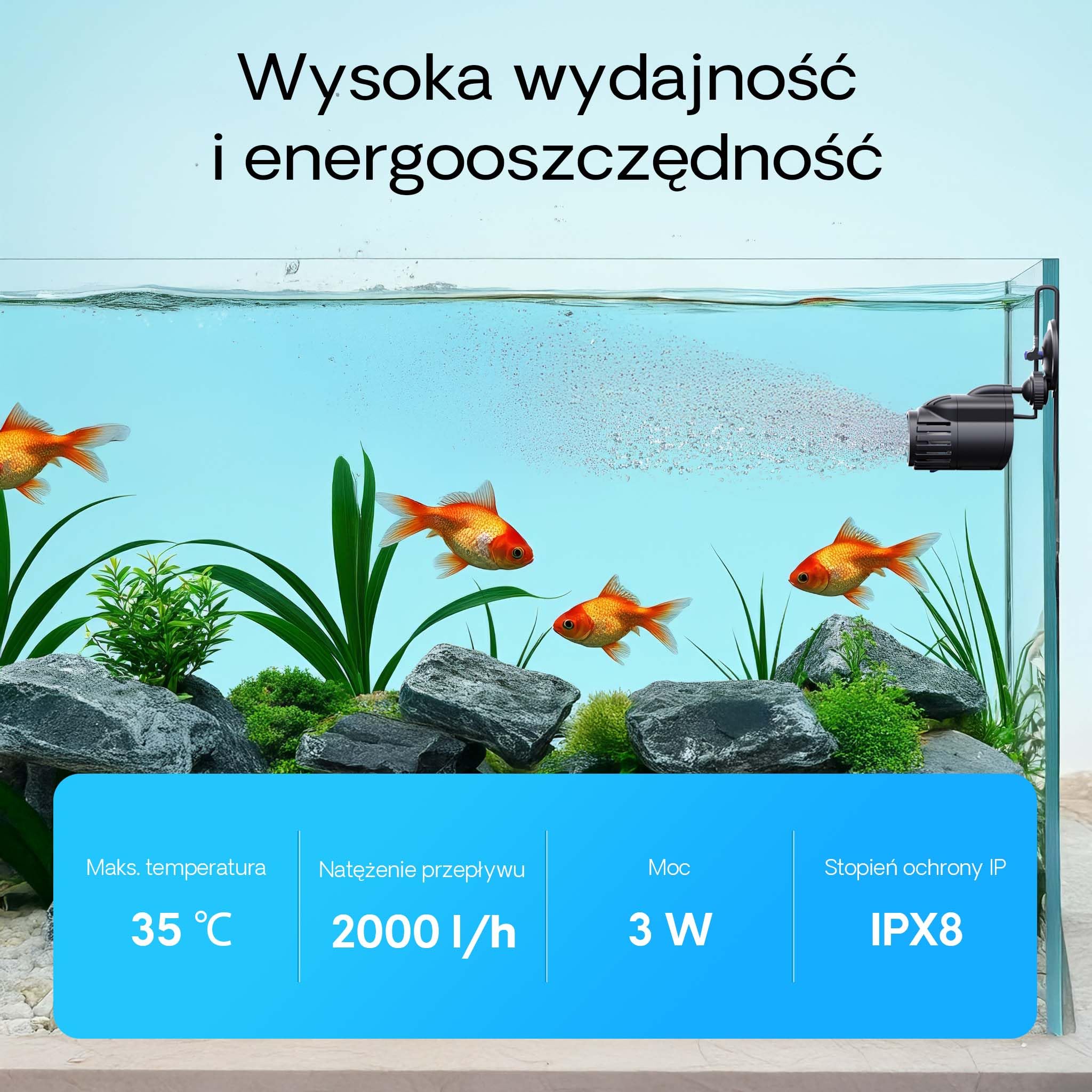 SunSun JVP-110A Falownik cyrkulator Wavemaker z przyssawką 2000l/h 3W akwarium pompa wody
