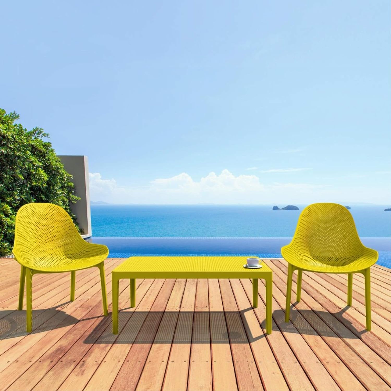 Compamia Sky 3 Piece Patio Conversation Set in Yellow, Commercial Grade