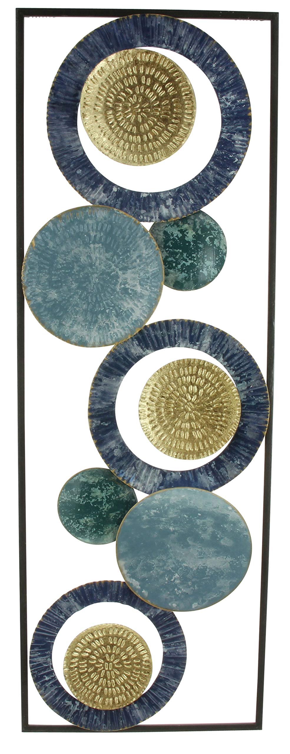 Wanddekoration Metalldeko Blau Im Shabby-Look – Schwarzer Rahmen, 31 X 89 Cm