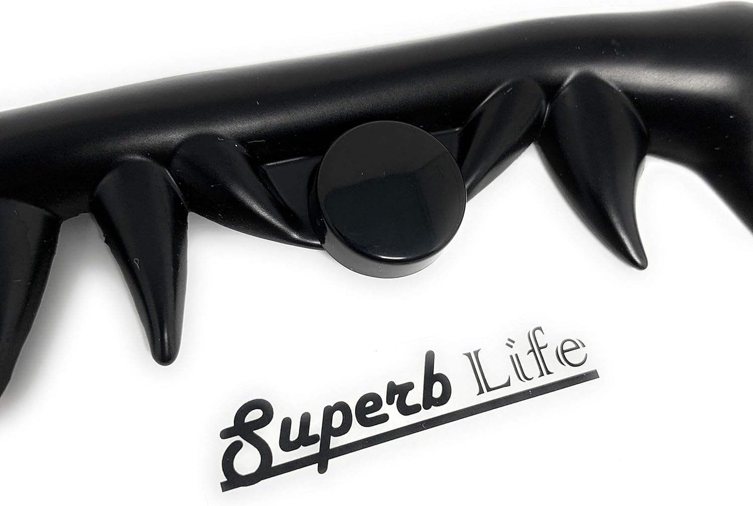 Superb Shark Tooth License Plate Frame (Black Painted Metal) with Screws Caps, Set of 2
