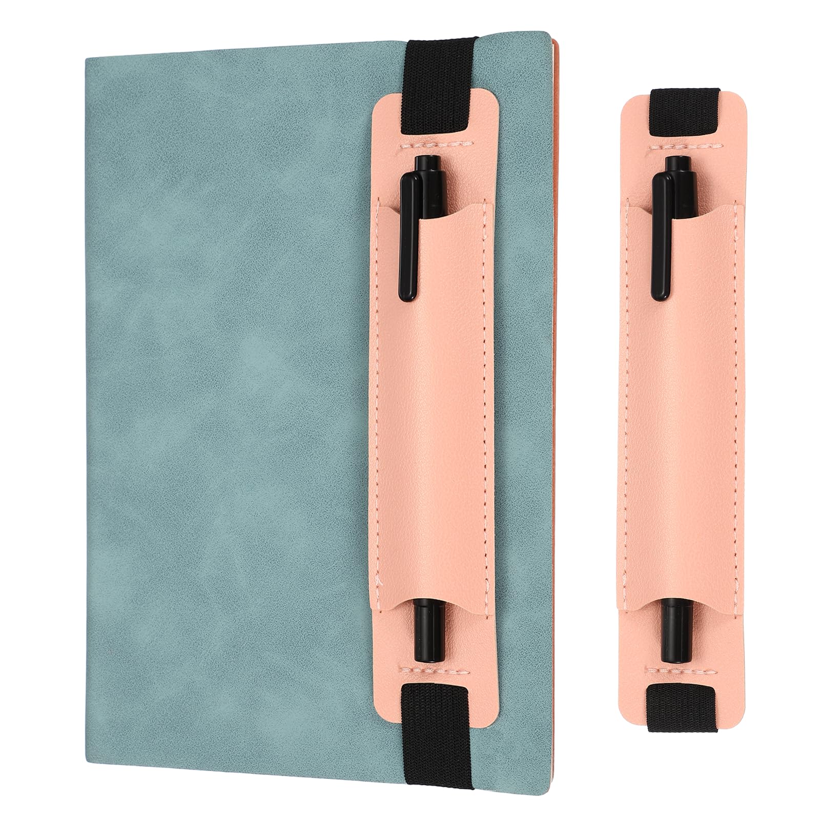PATIKIL Elastic Band Pen Holder, 2 Pcs PU Leather Pen Sleeve with Elastic Band for Office Supplies Notebook Planner Journal Ballpoint Pencils Touch, Pink