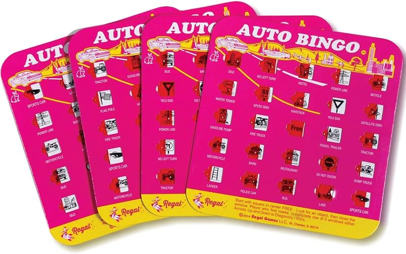 Finger-Tip Shutter Bingo Cards with Sliding Windows - Auto Bingo Game Set - Travel Game for Adults & Kids - Reusable, No Chips & Daubers Needed - 4 Packs - Pink