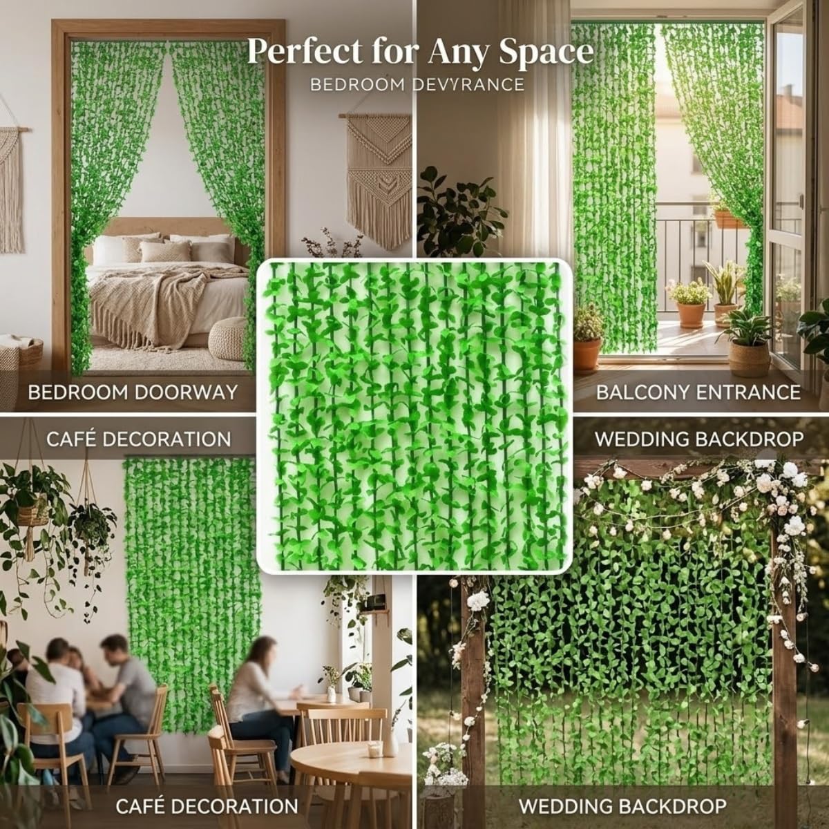 Rideau Feuillage Artificiel Vert, Rideau de Porte Lierre Suspendu, Séparateur de Pièce Décoratif, Rideau de Plantes Artificielles Pour Chambre Salon Balcon, Décoration(100x200cm)