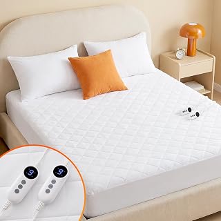 Heated Mattress Pad King Electric Mattress Pads Electric Bed Warmer Fit up to 21" with 11 Heat Settings Dual Controller 9 Hours Auto Shut Off, White