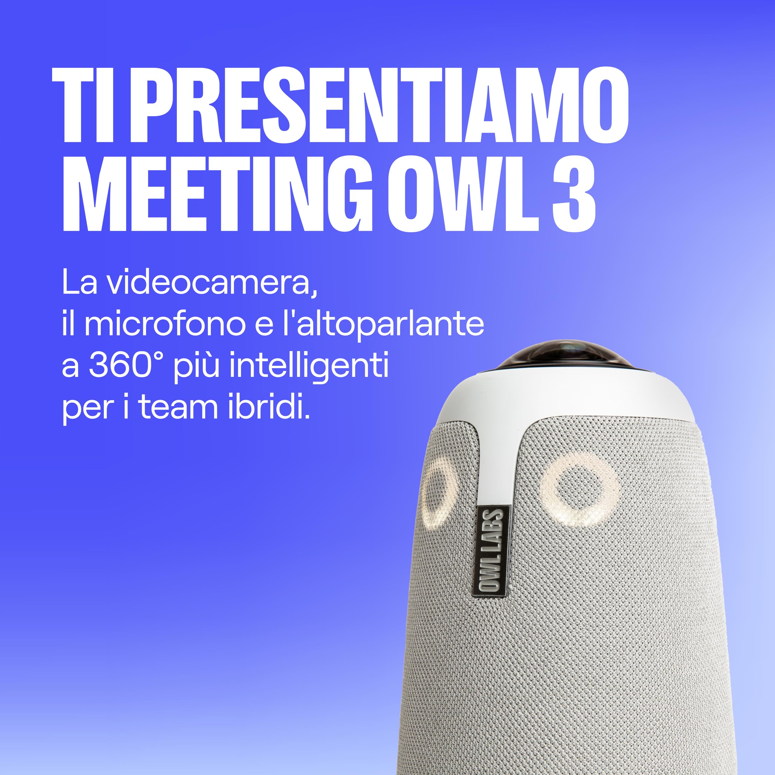 Owl Labs Meeting Owl 3 - Videocamera per videoconferenza HD Smart 1080p a 360°, microfono e altoparlante (fuoco automatico altoparlante, Smart Zoom, equalizzazione rumore)