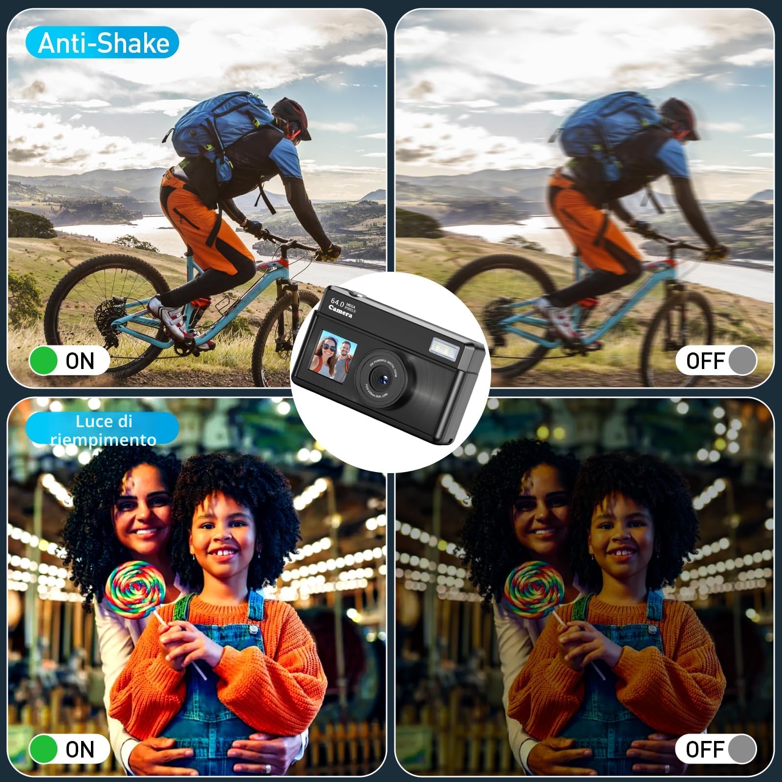 Macchina Fotografica Digitale, Fotocamera Digitale Compatta 4K 64MP, Scheda da 32 GB, Anti-vibrazione, Zoom 18X, Videocamera per Vlogging per Adolescenti, Principianti, Adult (Nero)
