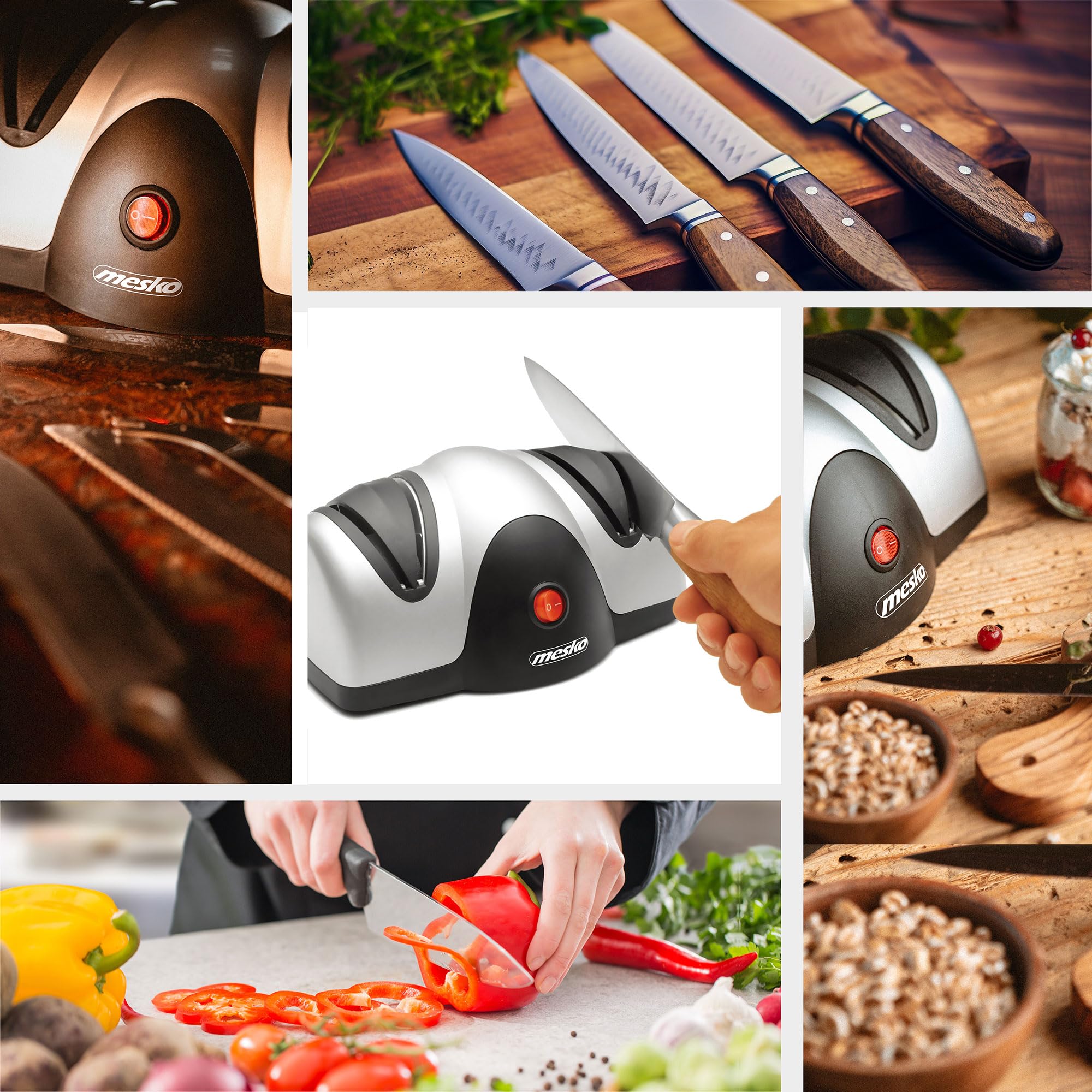 Mesko MS4516 Affilacoltelli elettrico professionale, guide inclinate per affilatura e lucidatura, ideale coltelli da cucina, forbici, 40 W