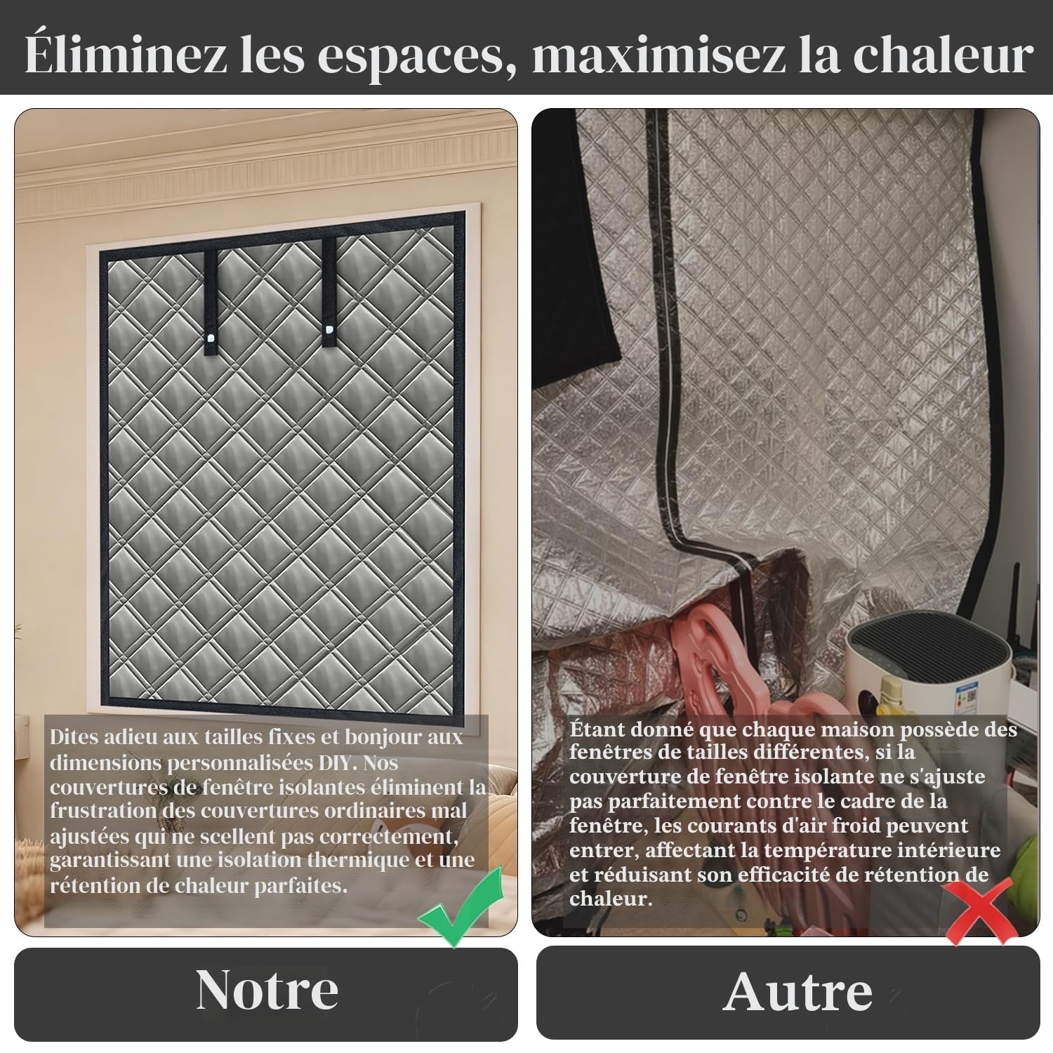 Housse Isolante Fenêtre 150x200cm Ajustable - 3 Couches Renforcées Anti-Froid/Bruit - Compatible Toutes Fenêtres (Pièce/Grenier/Camping-Car) - Bloque les Courants d'Air