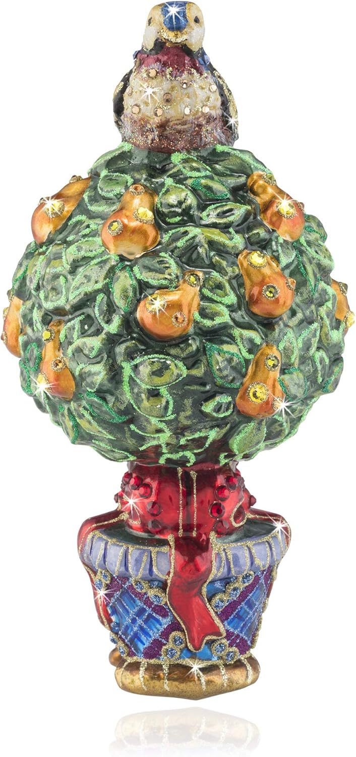 Jay Strongwater Holiday Christmas Glass Ornament - Partridge in a Pear Tree
