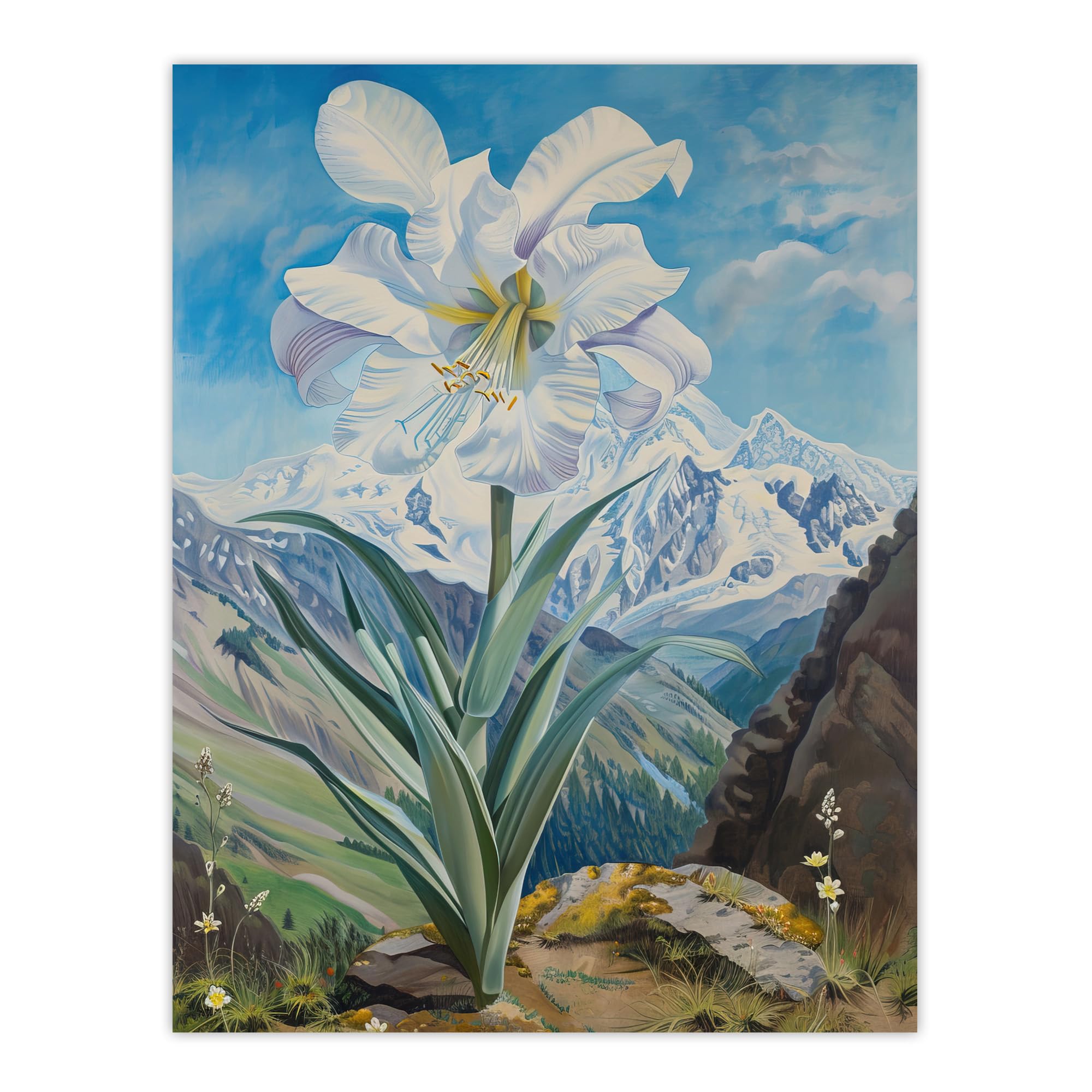 Artery8 Wild White Lily Mont Blanc Mountain Landscape Living Room Large Wall Art Poster Print Thick Paper 18X24 Inch