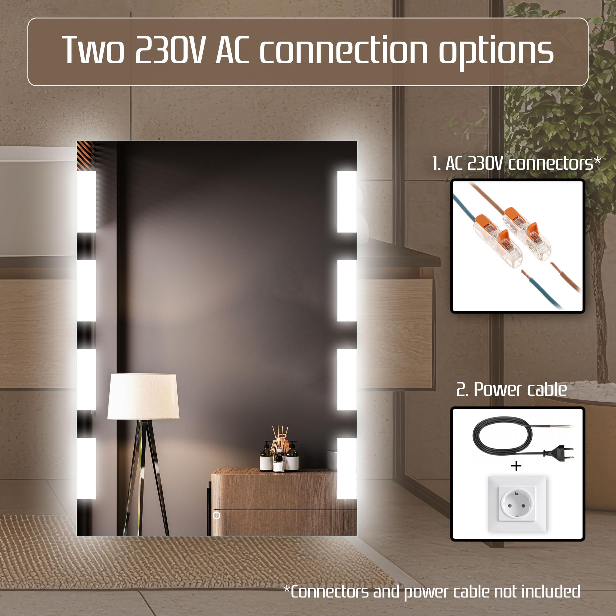 Venti Espejo Baño LED 50 × 70 cm, Patrón Luminoso Lateral