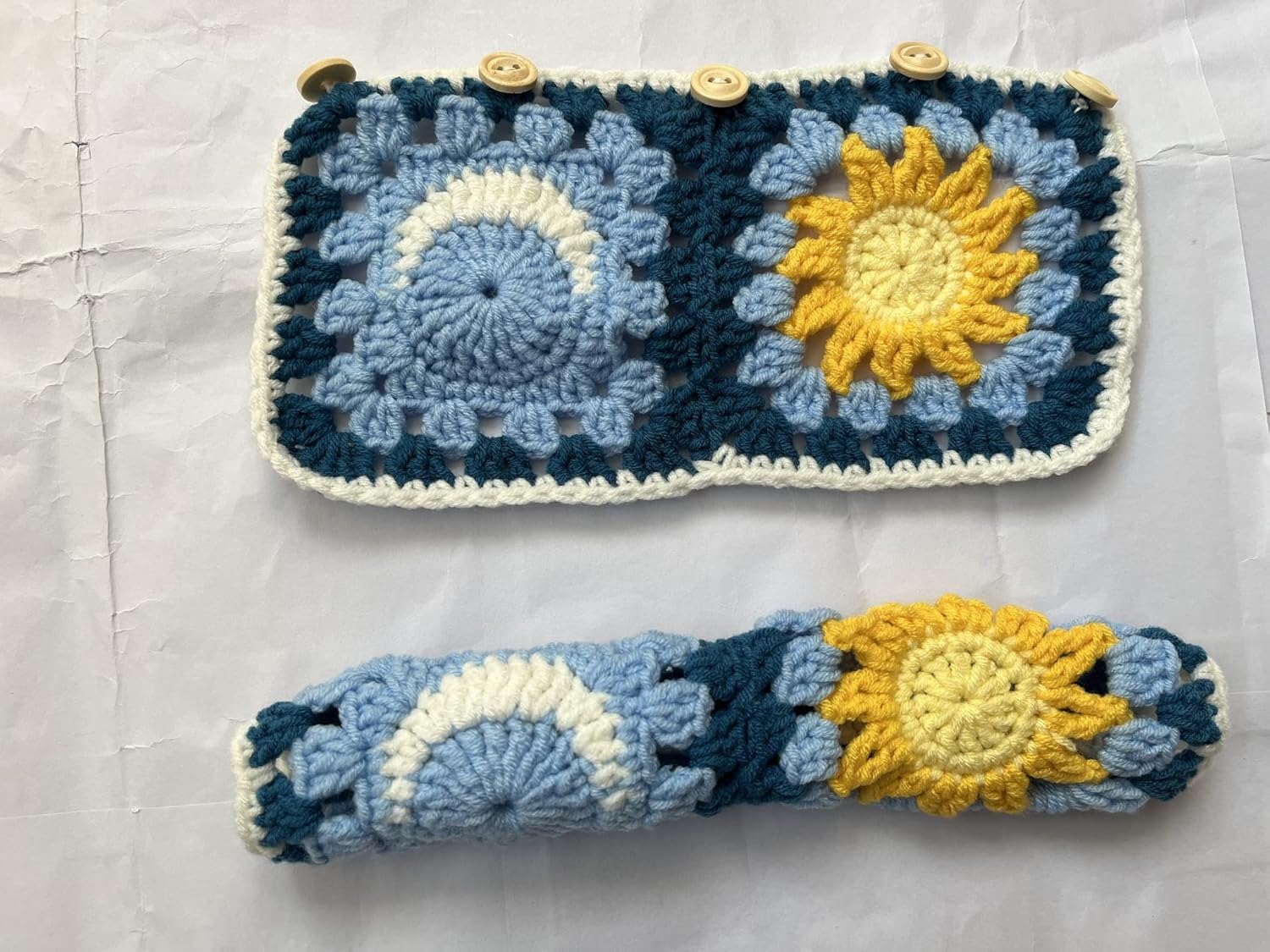 Handmade Crochet Sun and Moon Car Steering Wheel Covers Universal 14-15 inch for Women and Men (Steering Wheel Cover+2 Belt Cover) - Image 8