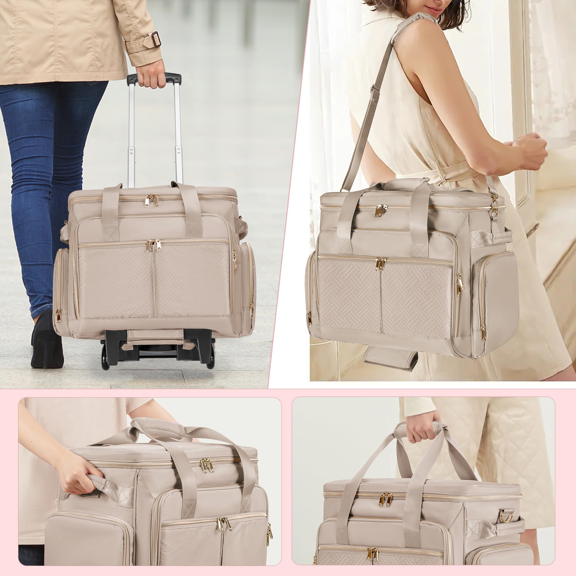 Rollende Lehrertasche mit Rollen, Lehrertasche mit abnehmbarem Trolley, Lehrertasche mit Rollen, passend für 15,6-Zoll-Laptops und Lehrerbedarf, Grau (Patentdesign)