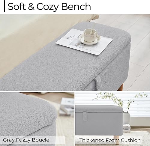 Miniatura 5 de Comfort Stretch Boucle - Banco otomano de almacenamiento para dormitorio, extremo de la cama, asiento tapizado de sherpa, para almacenamiento de