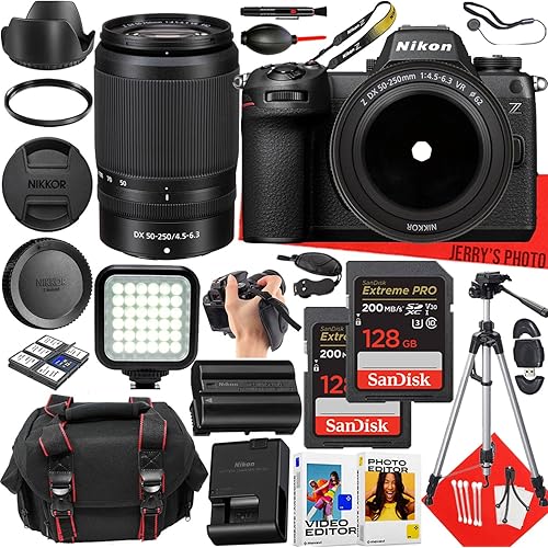 Nikon Z6 III Mirrorless Camera with NIKKOR Z DX 50-250mm f/4.5-6.3 VR Lens + 2pc 64 GB Memory + LED Light + Camera Case + Tripod + More (28pc Bundle)