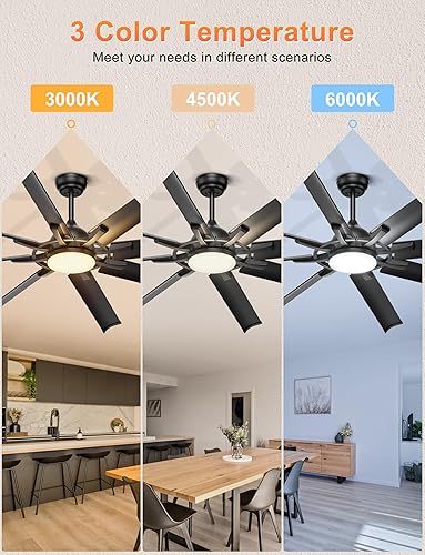 Miniatura 5 de Ohniyou Ventilador de techo industrial de 72 pulgadas con control remoto de luces, ventilador de techo grande negro con 8 aspas de aluminio, 3 CCT,