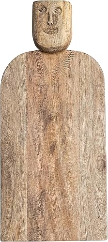 Creative Co-Op Cortador de mango tallado a mano grande con mango y acabado peinado, queso natural y tabla de cortar