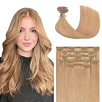 Vista 15 de Honsoo Extensiones de cabello humano real de color marrón con pinzas, marrón castaño, 15 pulgadas, 70 g, 7 unidades, cabello lacio sedoso y marrón