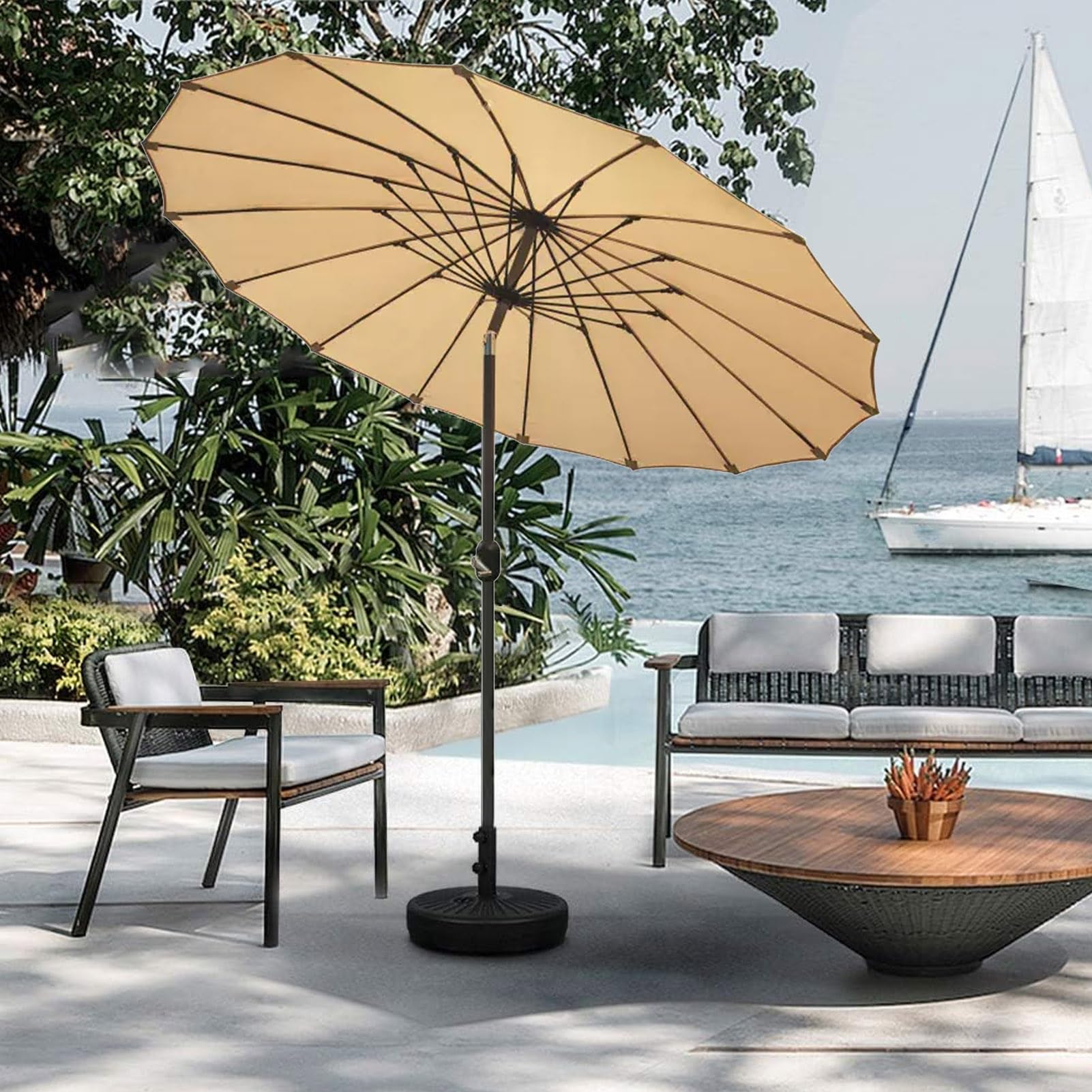 250cm Tilt Shanghai Garden Parasol, Zewnętrzny parasol patio z korbą ręczną, aluminiowy słup, parasol okrągły stołu Light Protect
