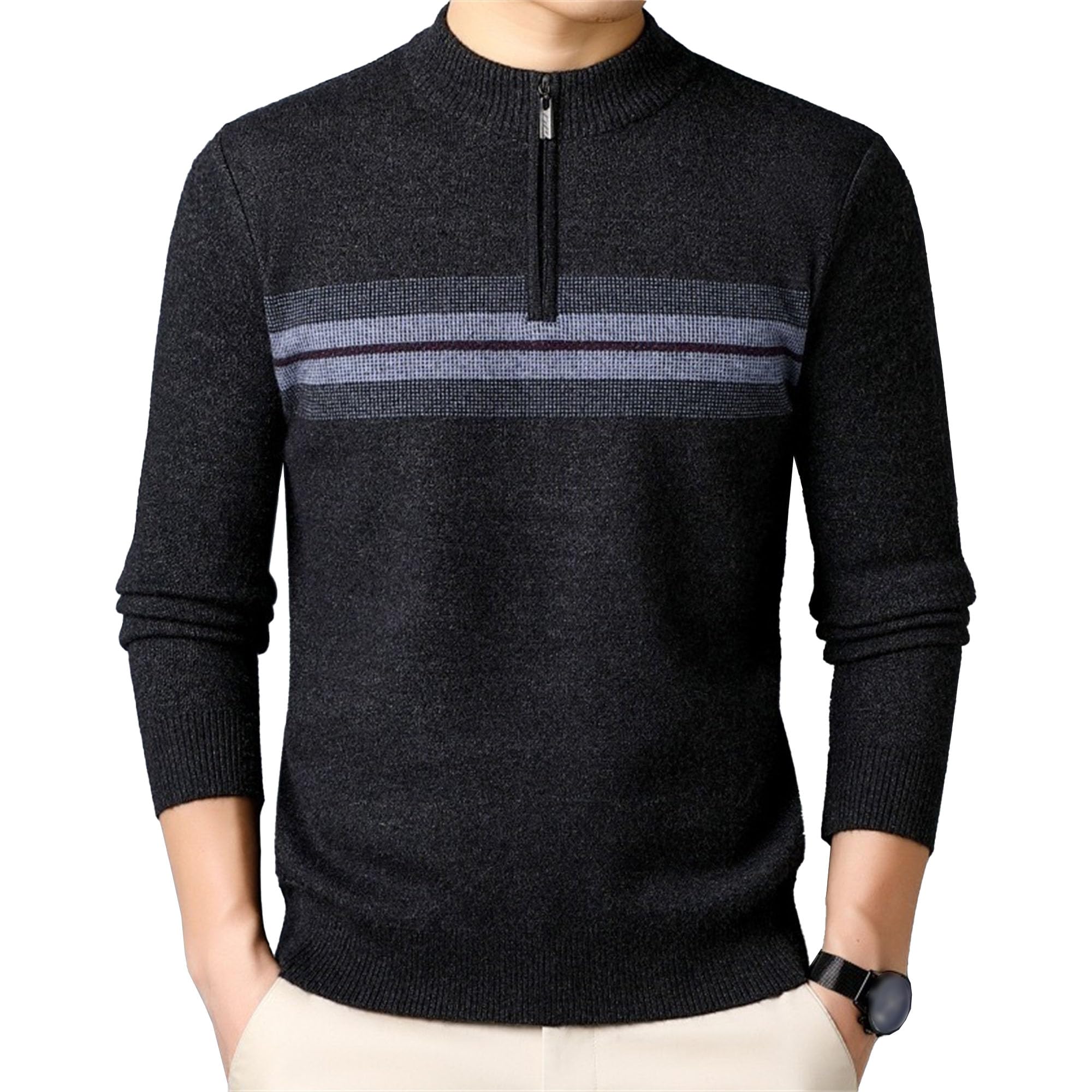 Pull fermeture éclair quart de tour homme pull rayé automne hiver - 8