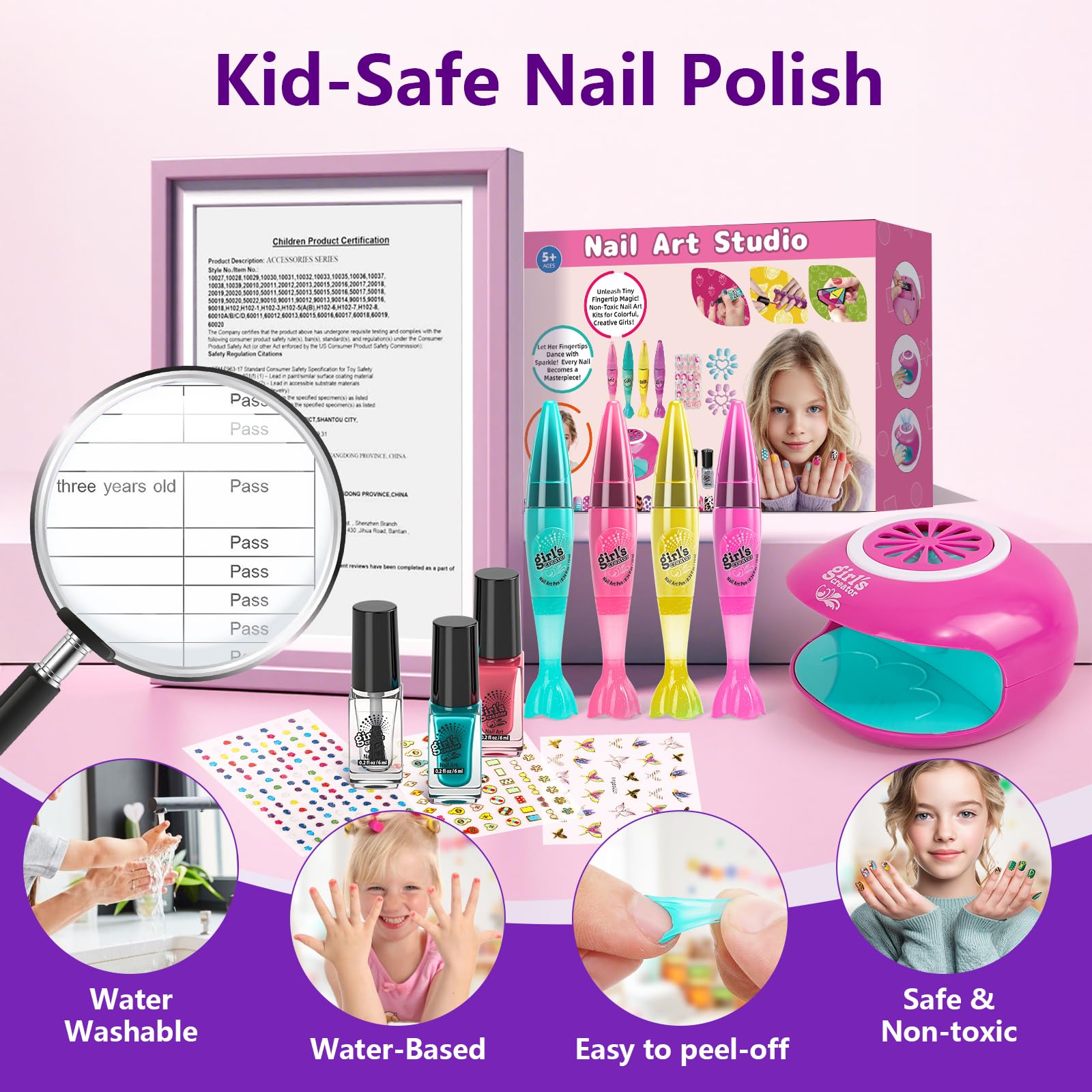Kids 8-Count Nail Art Pen and Nail Polish Set with Stickers & Gems