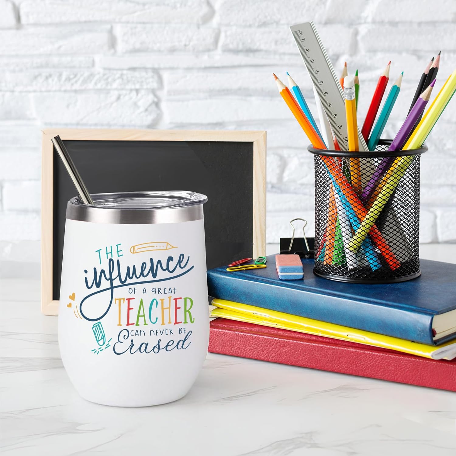 ELEGANTPARK Teacher Tumbler Teacher Gifts for Women Men Appreciation Week Thank you Birthday Valentines Graduation New Year Christmas Gifts Wine Tumbler with Lid and Straw White 12 OZ - Image 3