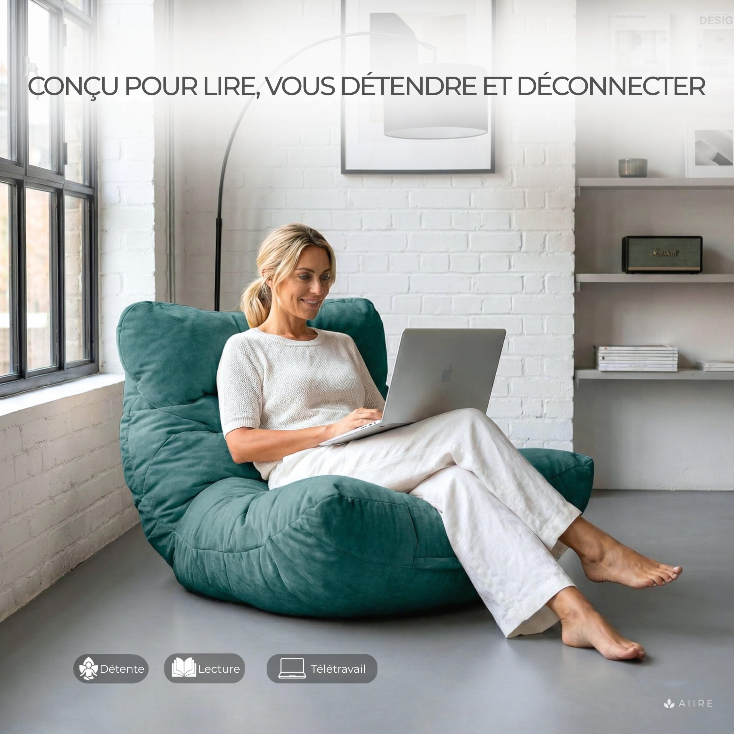 Aiire Fauteuil Pouf Salon Moderne - Pouffe Géant XXL Interieur Adulte ou Ado avec Remplissage pour Décoration de la Chambre – Gros Bean Bag ou Coussin de Sol Vert