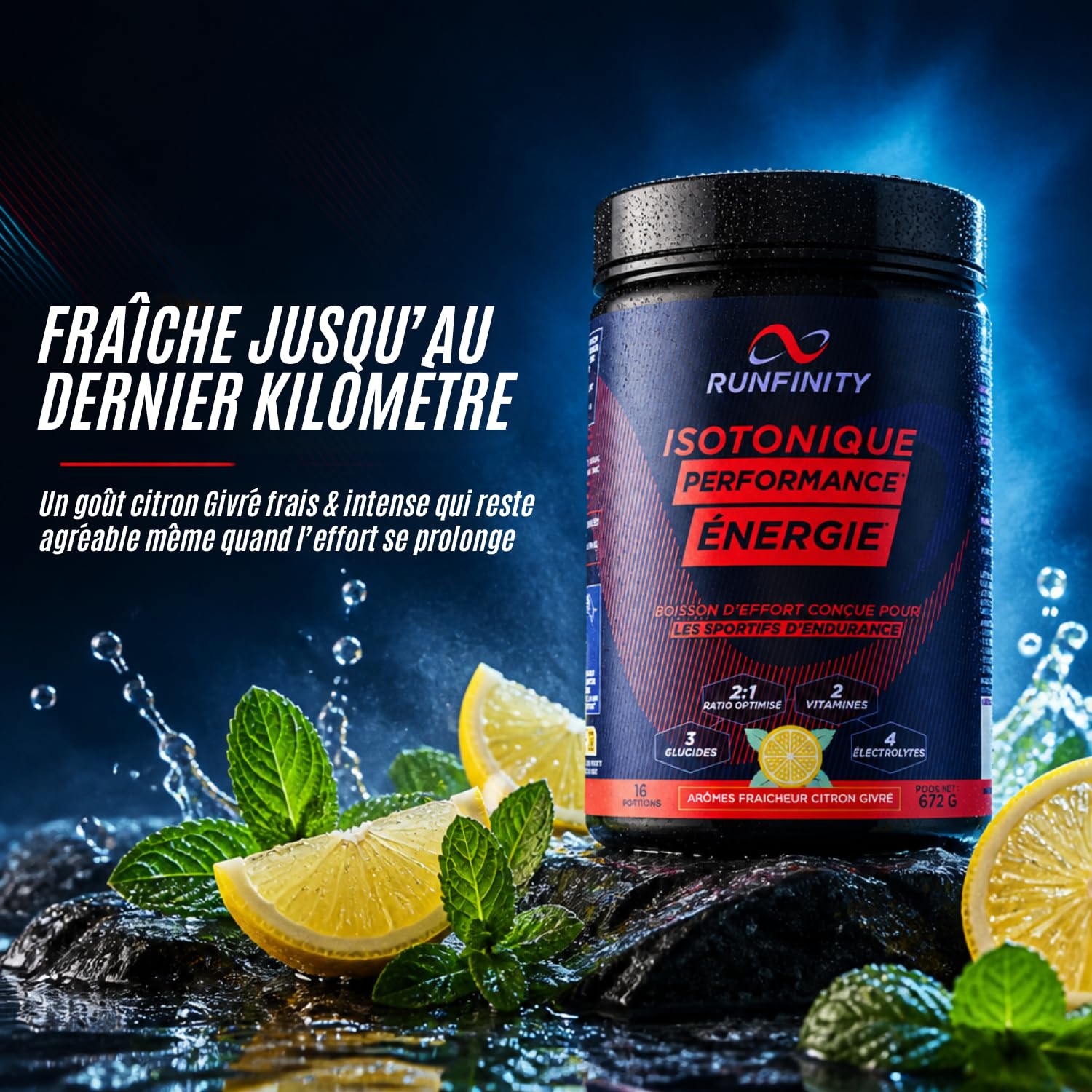 Boisson Isotonique Citron Givré & Soft Flasque 500 ml Runfinity (Lot)