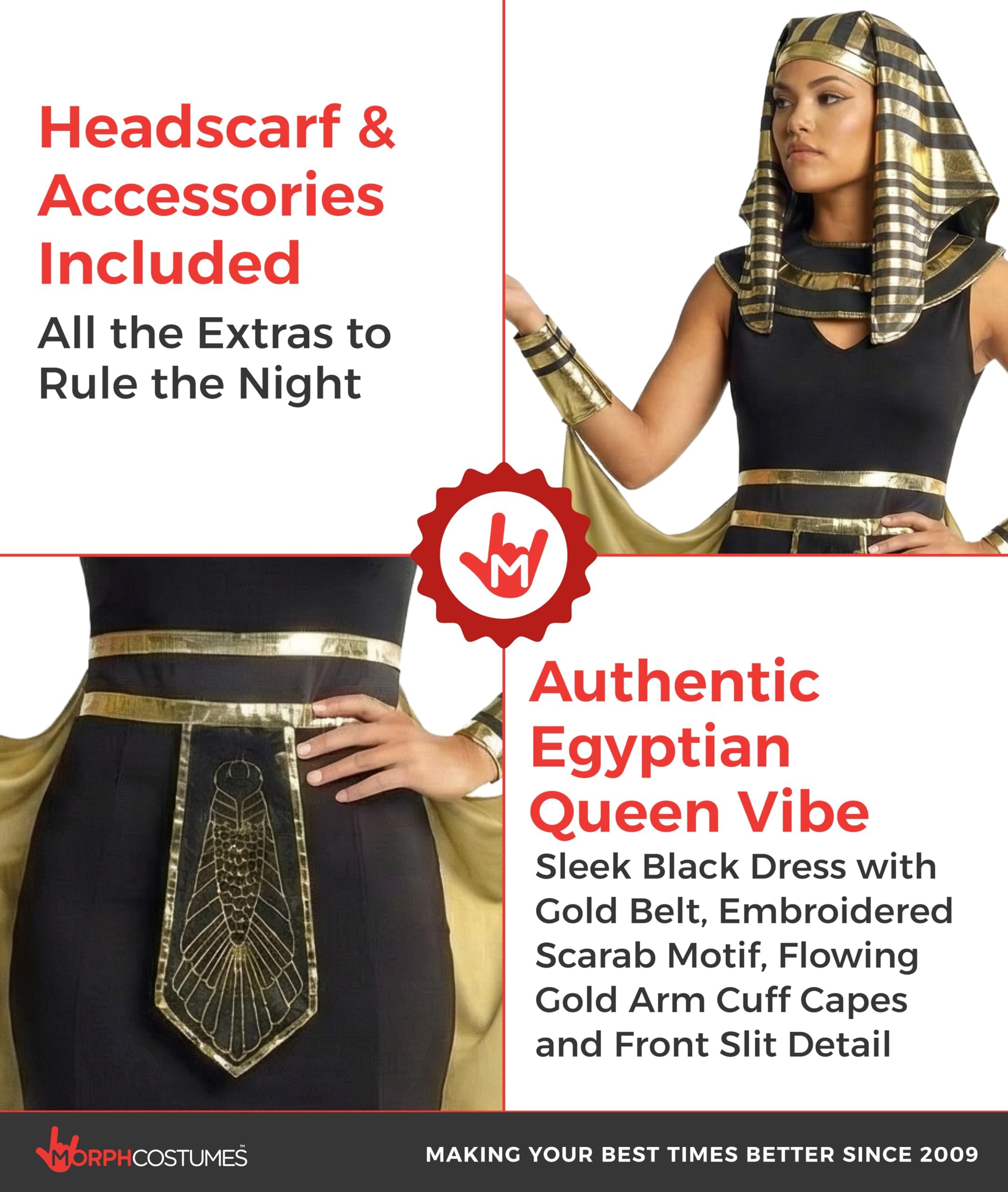 Morph Disfraz Cleopatra Mujer, Traje Diosa Egipcia con Accesorios, Disfraces para Carnaval y Halloween